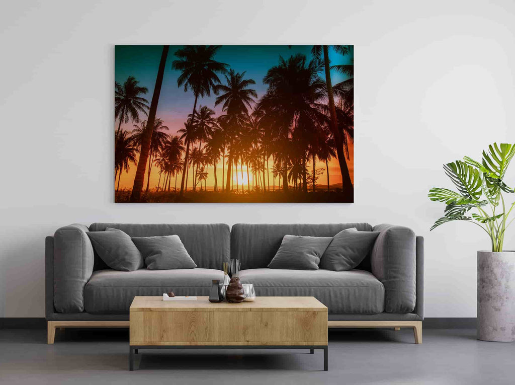 Sunset Palm Tree Print | Canvas wall art print by Wall Nostalgia. Custom Canvas Prints, Made in Calgary, Canada | Large canvas prints, framed canvas prints, wall art prints canada, canvas wall art canada, palm tree wall art prints, palm tree canvas art print, canvas prints canada, beach wall art, sunset wall art prints