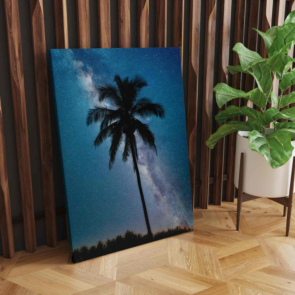 Night Sky Palm Tree Canvas Art Prints | Canvas wall art print by Wall Nostalgia. Custom Canvas Prints, Made in Calgary, Canada | Large canvas prints, framed canvas prints, Palm Tree Canvas Print | Palm Tree Print, Palm Tree Wall Art, Palm Tree Art Print, Palm Tree Wall Decor, Palm Tree Art, Palm Tree Canvas Art, Canvas