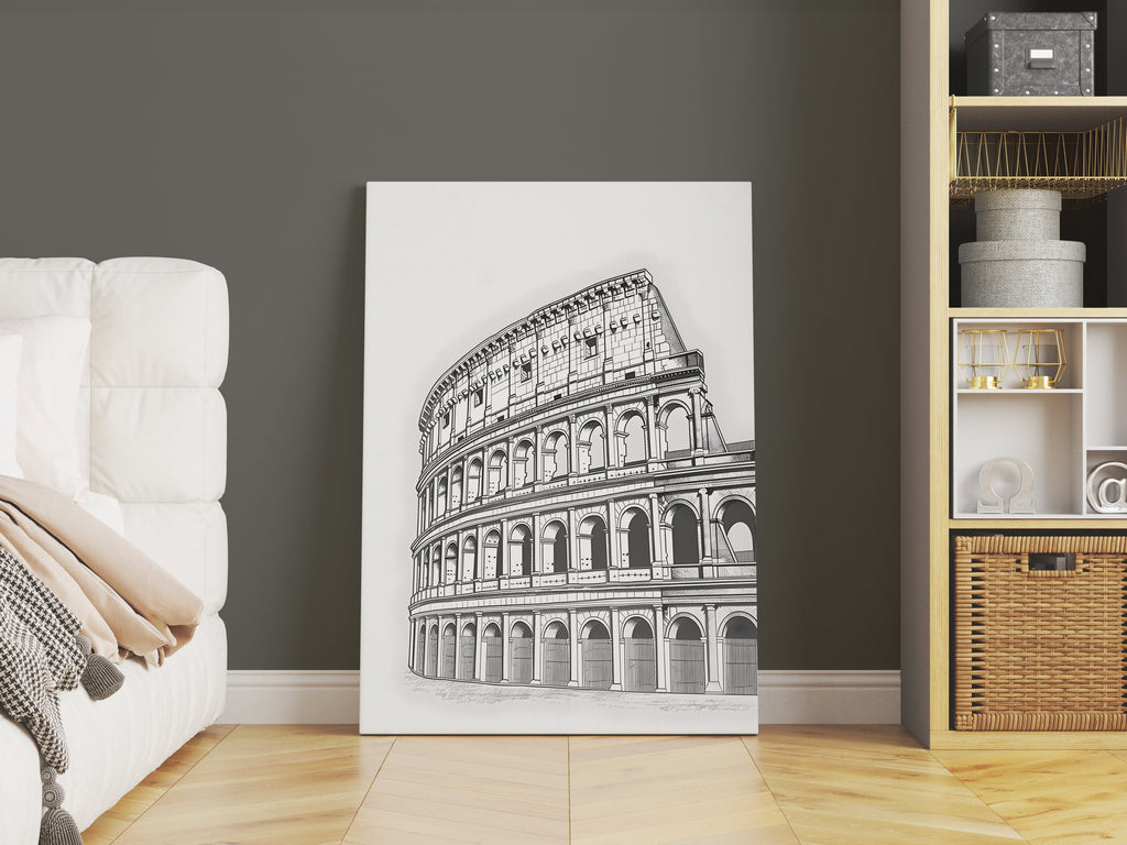 Colosseum Canvas Prints, Minimalist Line Art Canvas Prints Canada | Canvas wall art print by Wall Nostalgia. Custom canvas prints, large canvas prints, framed canvas prints, Line Art Canvas Print, Colosseum Art Print, Minimalist Line Art Print, Italy Canvas Art, Italy Canvas Print, Architecture print, Rome Canvas Art 