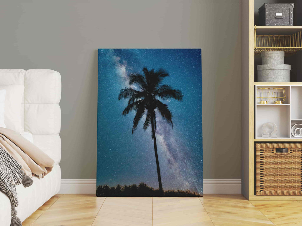 Night Sky Palm Tree Canvas Art Prints | Canvas wall art print by Wall Nostalgia. Custom Canvas Prints, Made in Calgary, Canada | Large canvas prints, framed canvas prints, Palm Tree Canvas Print | Palm Tree Print, Palm Tree Wall Art, Palm Tree Art Print, Palm Tree Wall Decor, Palm Tree Art, Palm Tree Canvas Art, Canvas