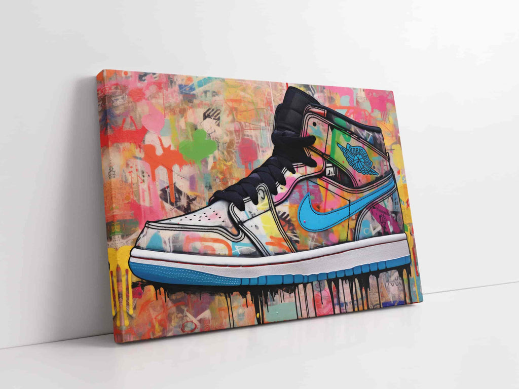 Graffiti Sneaker Canvas Print | Canvas wall art print by Wall Nostalgia. Custom Canvas Prints, Made in Calgary, Canada | Large canvas prints, canvas prints, graffiti wall art canvas, graffiti canvas art, sneaker canvas art, sneaker canvas painting, sneaker art prints, sneaker wall art, sneakerhead gifts, air jordans