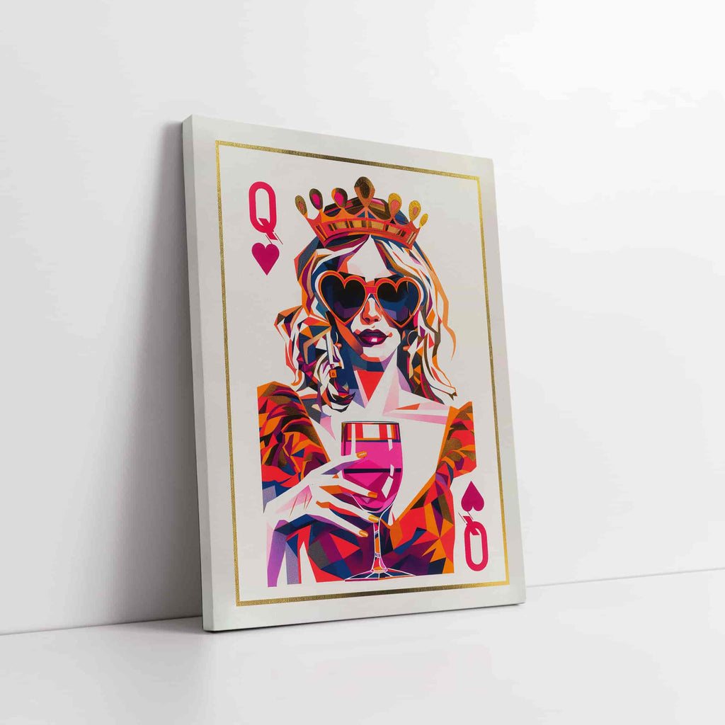 Queen of Hearts Canvas Wall Art Print by Wall Nostalgia. This canvas art print is hand made in Canada | Cool Canvas Wall Art, Maximalist Wall Art, Bedroom Wall Art, Girly Wall Art, Trendy Art for Bedroom