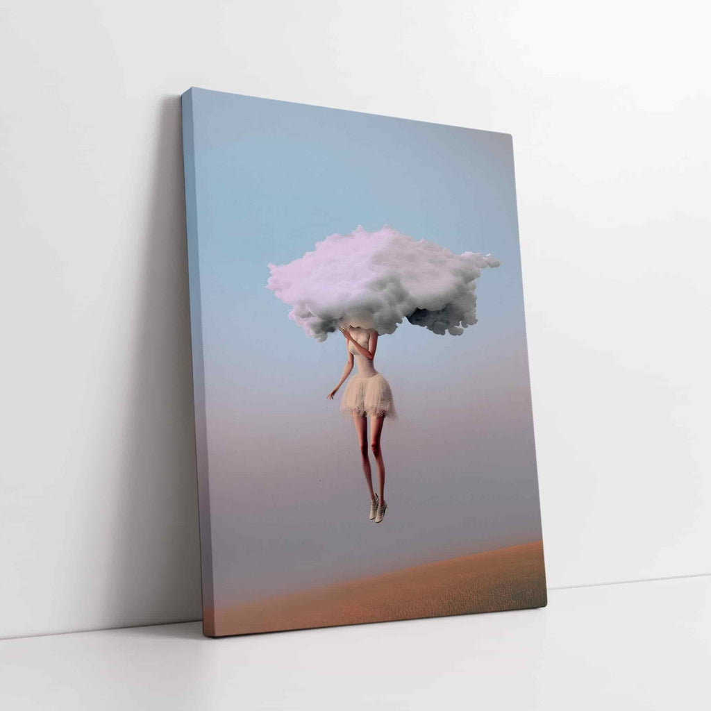 Head in the Clouds Canvas Print | Canvas wall art print by Wall Nostalgia. Custom Canvas Prints, Made in Calgary, Canada | Large canvas prints, framed canvas prints, Head in the Clouds Canvas Wall Art Print | Head in the Clouds Print, Feminine Wall Art, Surreal Art Print, Girly Wall Art, Trendy Wall Art, Surreal Art