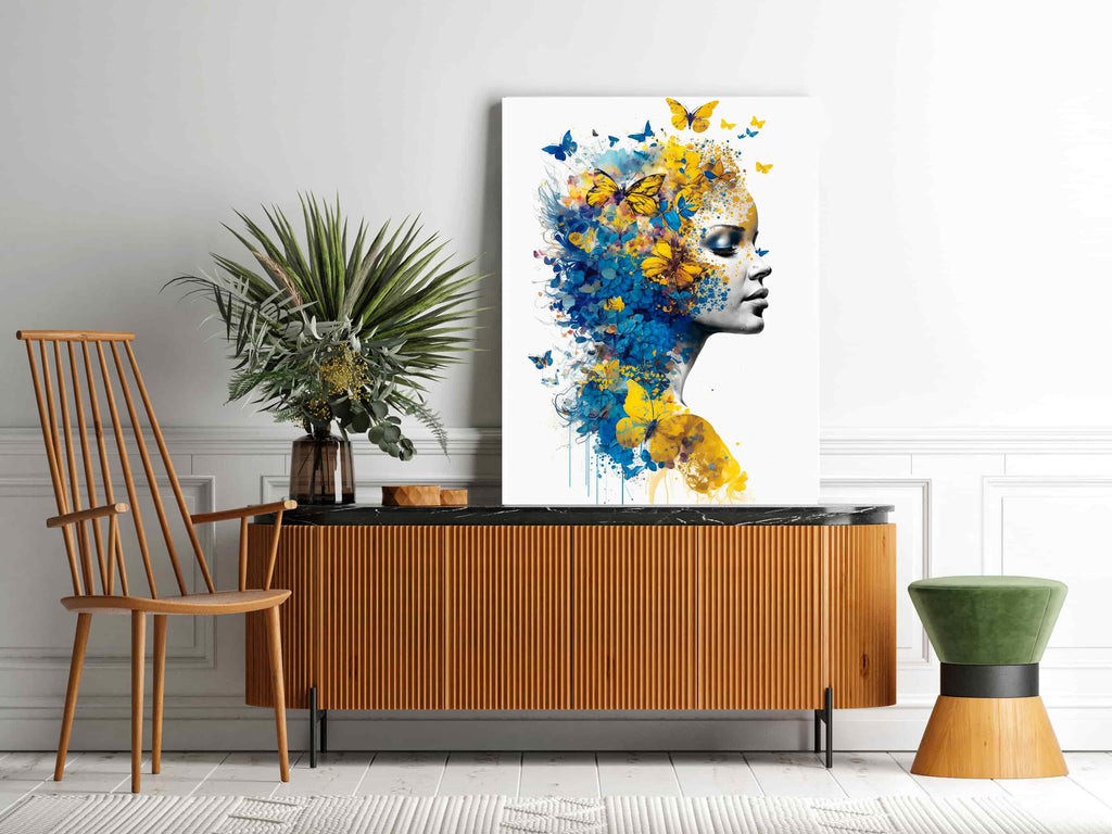 Butterfly Hair Print | Canvas wall art print by Wall Nostalgia. Custom Canvas Prints, Made in Calgary, Canada | Large canvas prints, framed canvas prints, Butterfly hair canvas, Butterfly Canvas Wall Art | Butterfly Woman Canvas Print, Butterfly Art Print, Butterflies canvas, Butterflies art print, Bedroom wall art