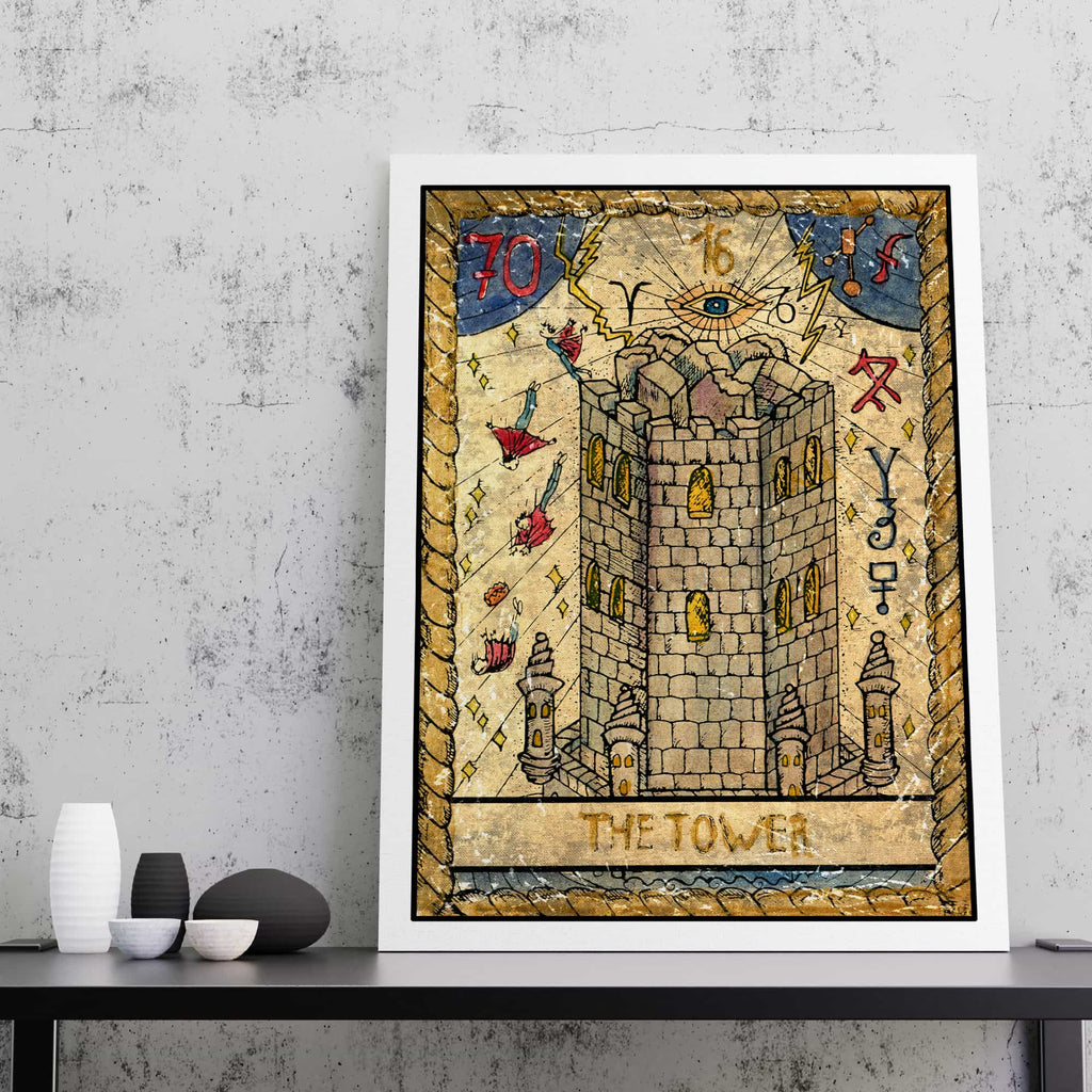 The Tower Tarot Card Canvas Wall Art Print | Canvas wall art print by Wall Nostalgia. Custom Canvas Prints, Made in Calgary, Canada, Large canvas prints, framed canvas prints, Tower Tarot Card Canvas Print | Tarot Print, Tarot Card Wall Art, Tarot Card Art Print, Tarot Card Canvas Art. Tower Tarot Card Canvas Art Print