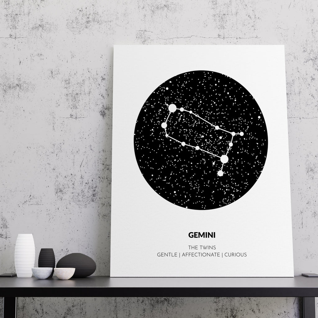Create your own custom zodiac constellation print map or canvas wall art decor by charting the stars using your birth date. Include personalized details such as personality traits, birthstone, planet, and element to your design to truly make it yours! Made in Canada, Wall Nostalgia Star Maps are the perfect gift!