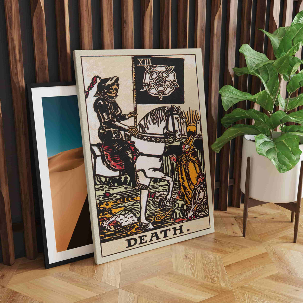 Death Tarot Card Art Print | Canvas wall art print by Wall Nostalgia. Custom Canvas Prints, Made in Calgary, Canvas wall art canada, Tarot Cards Printing Canada, Tarot Card Art Prints, Tarot Card canvas art, tarot card art, Tarot Cards Canada, Tarot Card Pictures, canvas prints canada, death tarot card art print canada