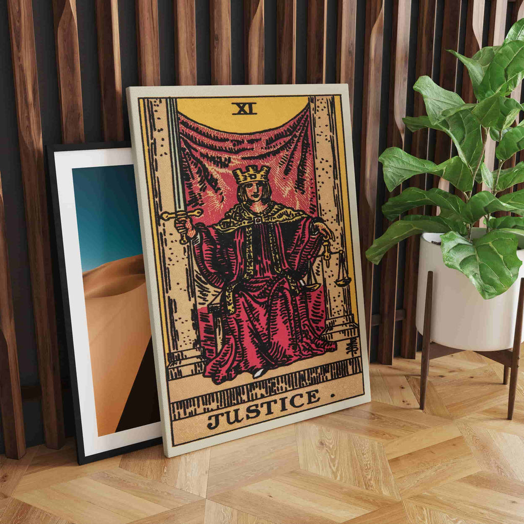 Justice Tarot Card Art Print | Canvas wall art by Wall Nostalgia. Custom Canvas Prints, Made in Calgary, Canvas wall art canada, Tarot Cards Printing Canada, Justice Tarot Card Art Prints, Tarot Card canvas art, Justice tarot card art, Tarot Cards Canada, Tarot Card Pictures, canvas prints Canada, tarot card prints