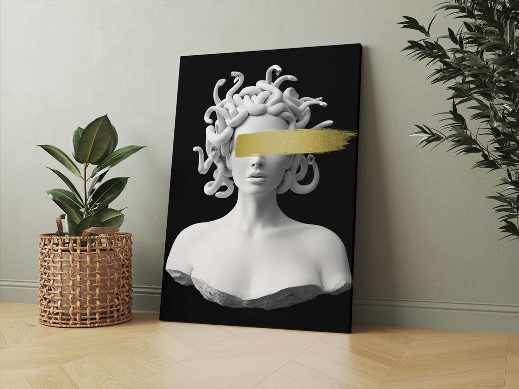 Black and White Medusa Print | Canvas wall art print by Wall Nostalgia. Custom Canvas Prints, Made in Calgary, Canada, large canvas prints, framed canvas prints, Black and White Medusa Canvas Print, Medusa Wall Art Prints Canada, trendy wall art prints canada, medusa art print, canvas wall art prints canada, medusa art