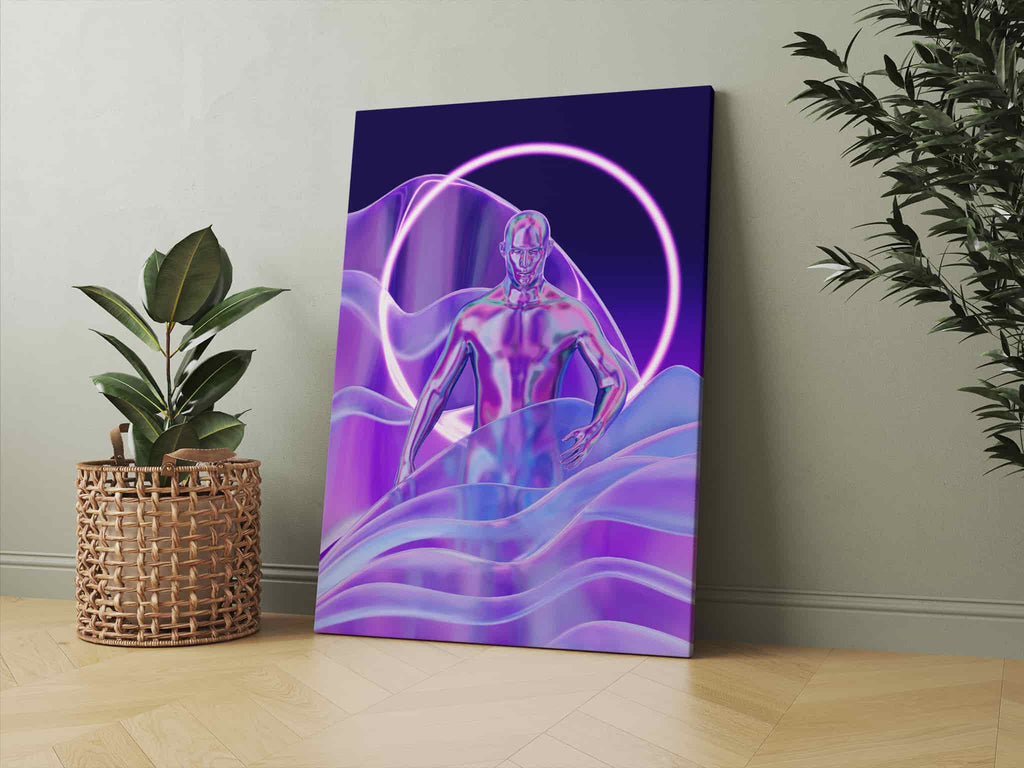 Holograph Man Synthwave Canvas Art Print | Canvas wall art print by Wall Nostalgia. Custom Canvas Prints, Made in Calgary, Canada | Large canvas prints, framed canvas prints, retrowave prints, Synthwave Holographic Art Print, Synthwave Canvas, Synthwave Art, Vaporwave Print, Vaporwave Wall Art, Vaporwave Canvas Art