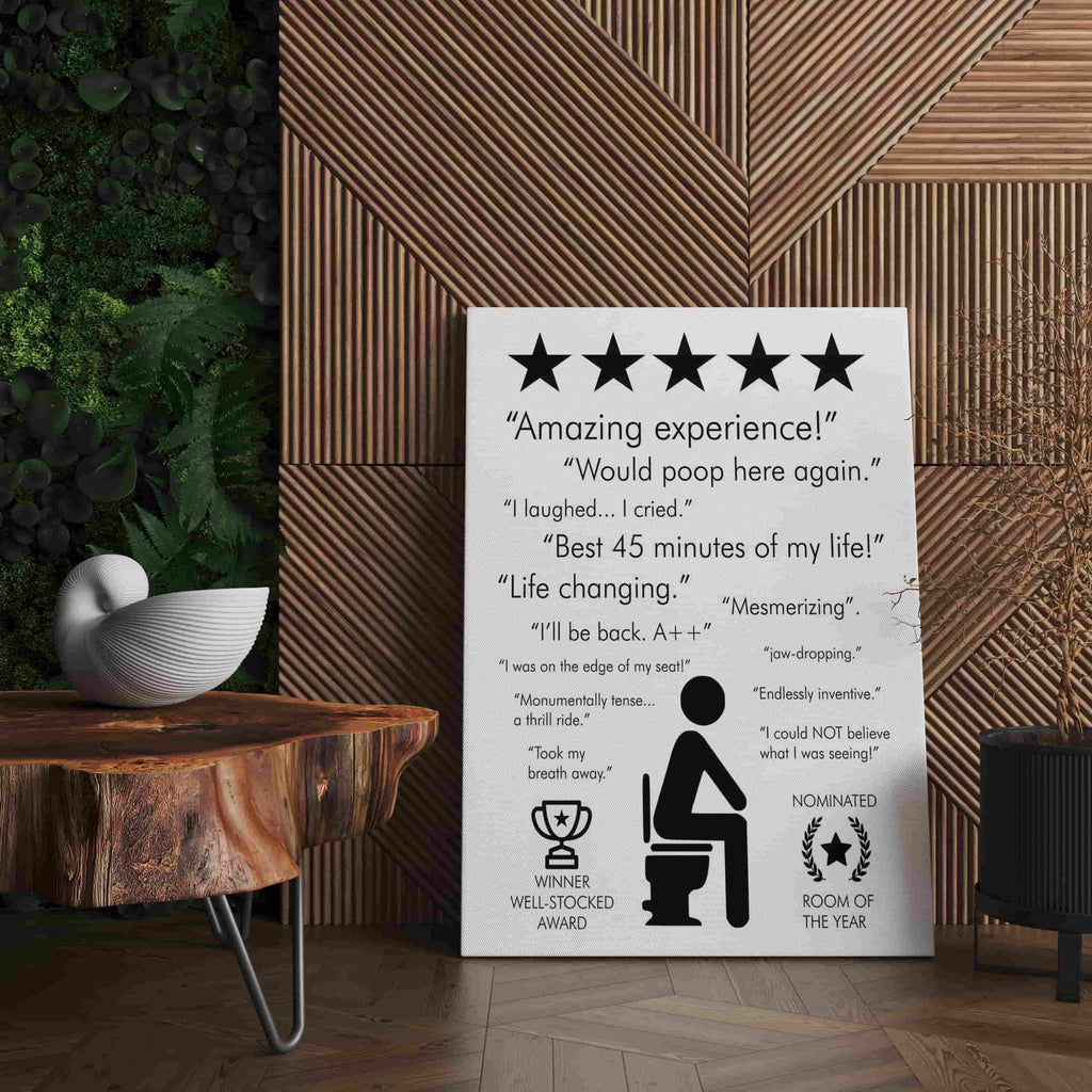 Bathroom Review Canvas Print | Canvas wall art print by Wall Nostalgia. Custom Canvas Prints, Made in Calgary, Canada | Large canvas print, framed canvas prints, bathroom review art print canada, bathroom review poster, bathroom review sign, bathroom art prints, bathroom art ideas, bathroom art, bathroom wall art print