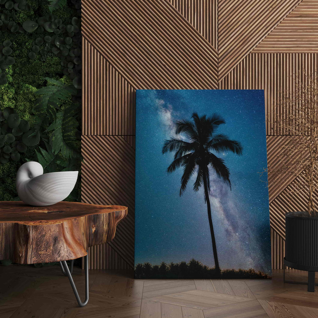 Night Sky Palm Tree Canvas Art Prints | Canvas wall art print by Wall Nostalgia. Custom Canvas Prints, Made in Calgary, Canada | Large canvas prints, framed canvas prints, Palm Tree Canvas Print | Palm Tree Print, Palm Tree Wall Art, Palm Tree Art Print, Palm Tree Wall Decor, Palm Tree Art, Palm Tree Canvas Art, Canvas