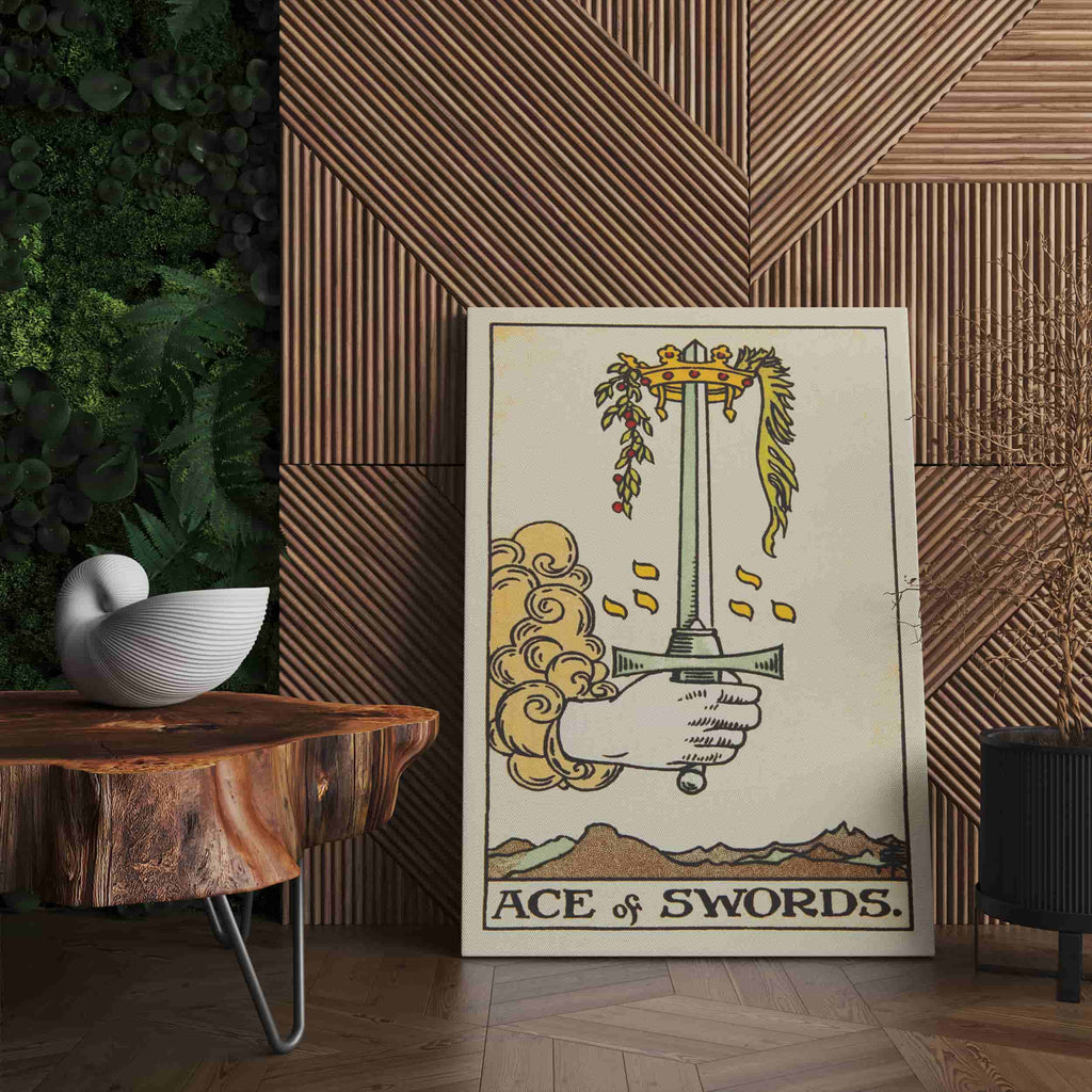 Ace of Swords Tarot Card Art Print | Canvas wall art print by Wall Nostalgia. Custom Canvas Prints, Made in Calgary, Canvas wall art canada, Tarot Cards Printing Canada, Tarot Card Art Prints, Tarot Card canvas art, tarot card art, Tarot Cards Canada, Tarot Card Pictures, canvas prints canada, Ace of Swords Tarot Card 