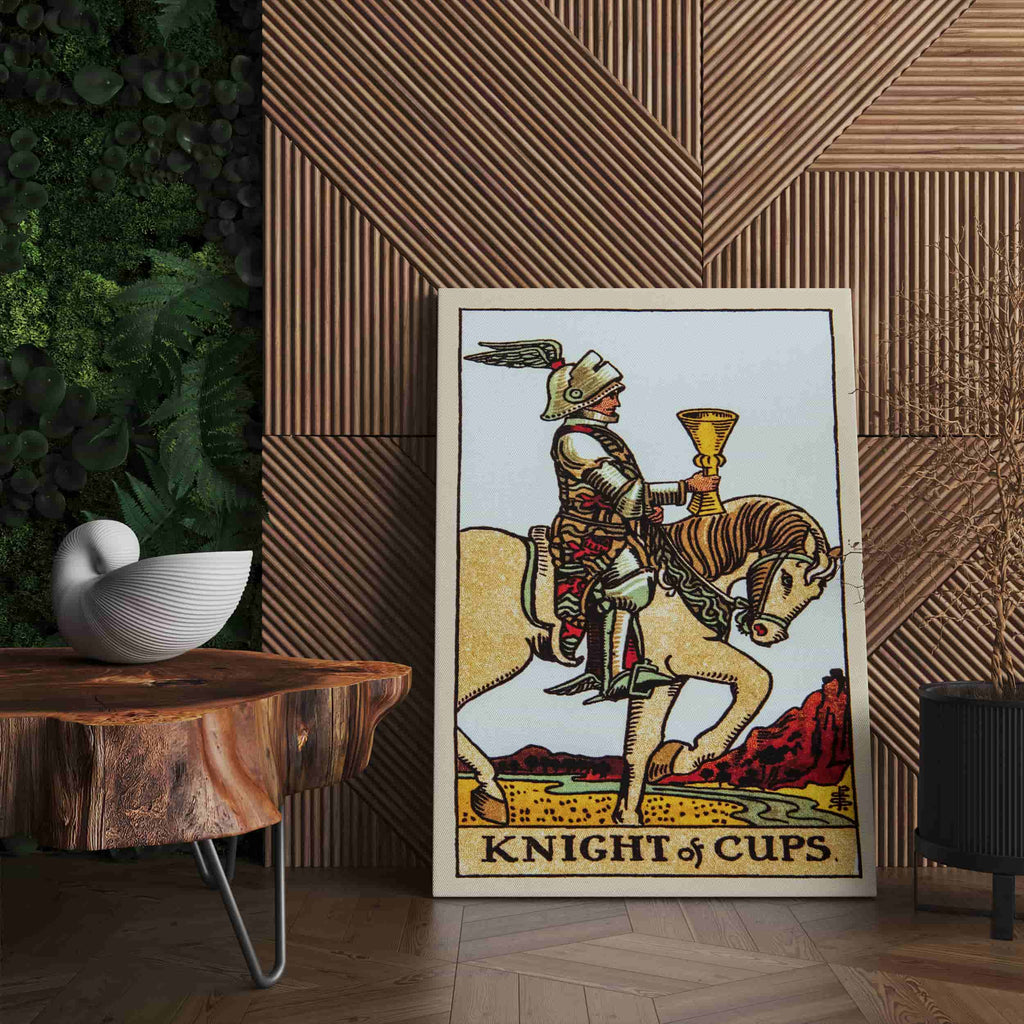 Knight of Cups Tarot Card Art Print | Canvas wall art print by Wall Nostalgia. Custom Canvas Prints, Canvas wall art canada, Tarot Cards Printing Canada, Knight of Cups Tarot Card Art Prints, Tarot Card canvas art, knight of cups tarot card art, Tarot Cards Canada, Tarot Card Pictures, canvas prints Canada