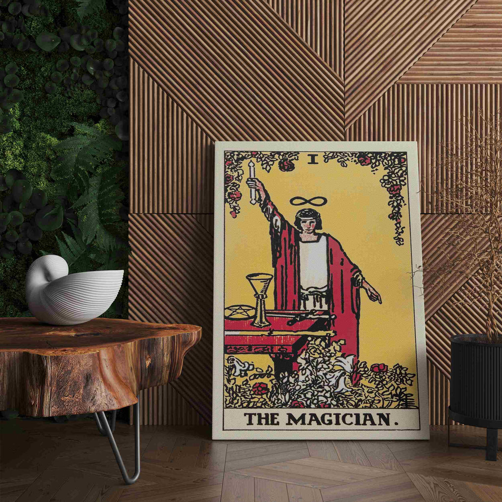 The Magician Tarot Card Canvas Print | Canvas wall art prints by Wall Nostalgia. Custom canvas prints made in Calgary, canvas wall art canada, tarot cards printing Canada, magician tarot card art prints, the magician tarot card canvas art, tarot card art, tarot cards canada, tarot card pictures, canvas prints Canada