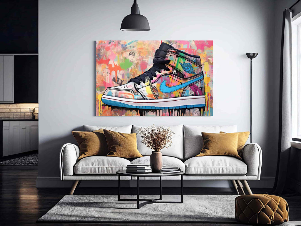 Graffiti Sneaker Canvas Print | Canvas wall art print by Wall Nostalgia. Custom Canvas Prints, Made in Calgary, Canada | Large canvas prints, canvas prints, graffiti wall art canvas, graffiti canvas art, sneaker canvas art, sneaker canvas painting, sneaker art prints, sneaker wall art, sneakerhead gifts, air jordans