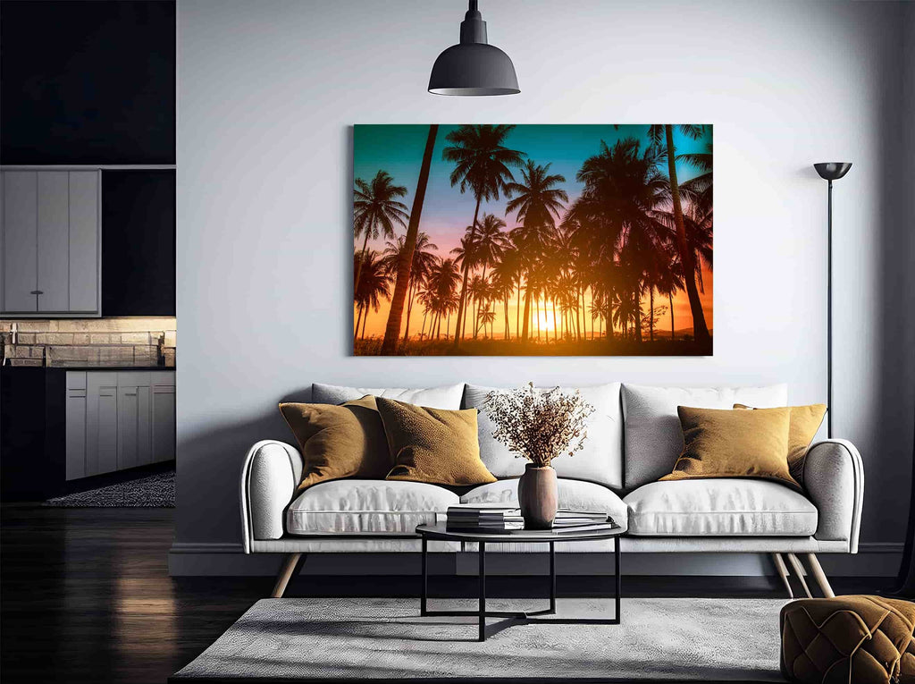 Sunset Palm Tree Print | Canvas wall art print by Wall Nostalgia. Custom Canvas Prints, Made in Calgary, Canada | Large canvas prints, framed canvas prints, wall art prints canada, canvas wall art canada, palm tree wall art prints, palm tree canvas art print, canvas prints canada, beach wall art, sunset wall art prints