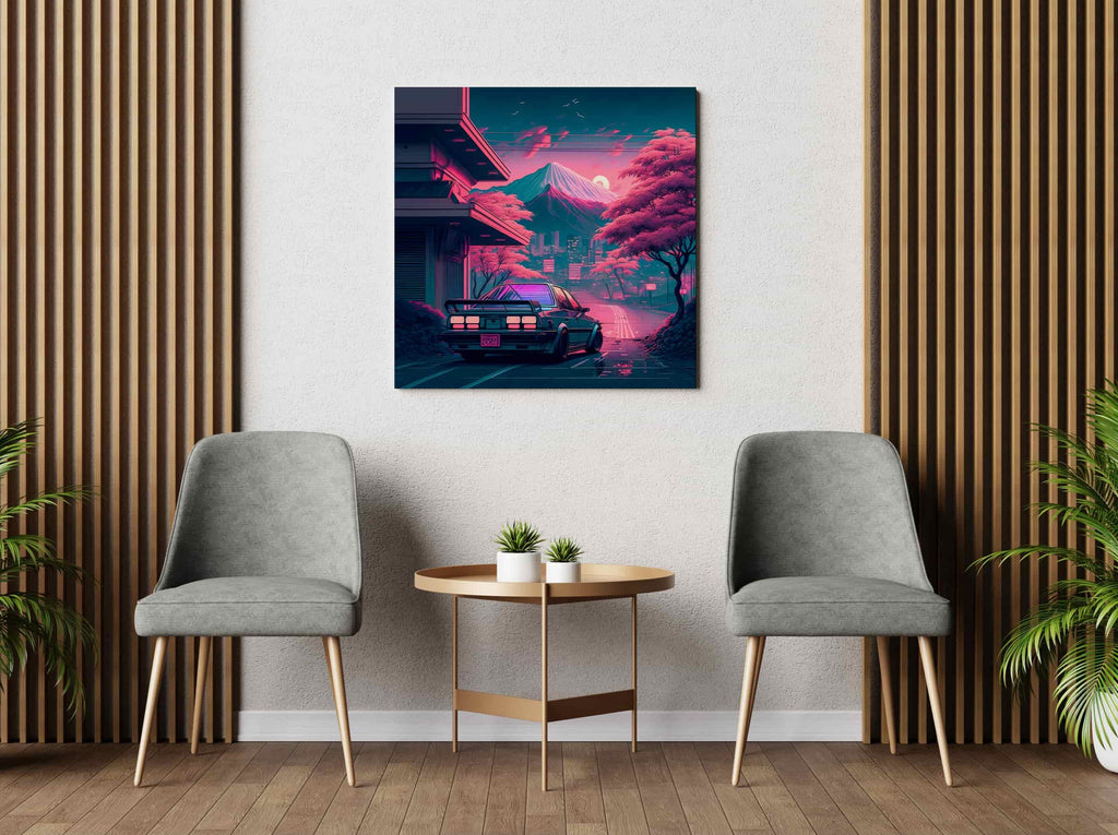 Synthwave Car Print | Canvas wall art print by Wall Nostalgia. Custom Canvas Prints, Made in Calgary, Canada | Large canvas prints, canvas wall art canada, canvas prints canada, canvas art canada, synthwave art, synthwave aestehetic, retrowave art, retrowave aesthetic, vaporwave art, vaporwave aesthetic, Synthwave car