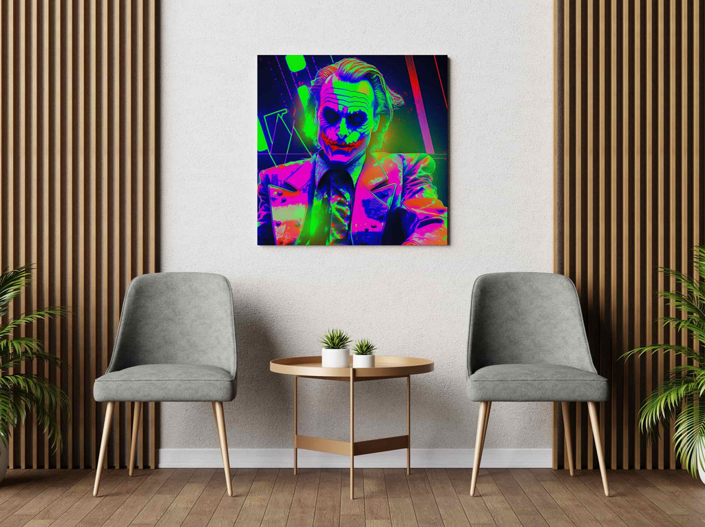 Why So Serious Square Canvas Wall Art Print | Canvas wall art print by Wall Nostalgia. Custom Canvas Prints, Made in Calgary, Canada | Large canvas prints, canvas wall art canada, canvas prints canada, canvas art canada, joker art print, graffiti art print, neon wall art print, comic wall art print, batman wall art 