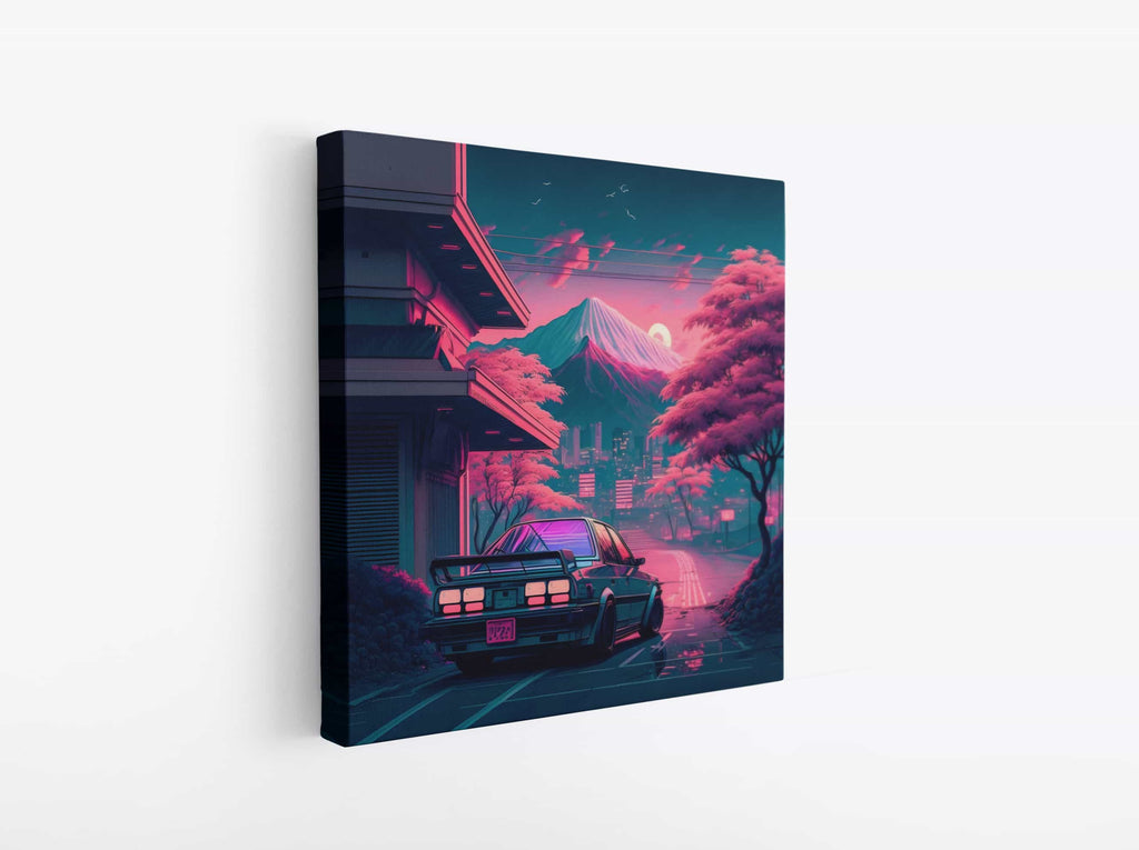 Synthwave Car Print | Canvas wall art print by Wall Nostalgia. Custom Canvas Prints, Made in Calgary, Canada | Large canvas prints, canvas wall art canada, canvas prints canada, canvas art canada, synthwave art, synthwave aestehetic, retrowave art, retrowave aesthetic, vaporwave art, vaporwave aesthetic, Synthwave car