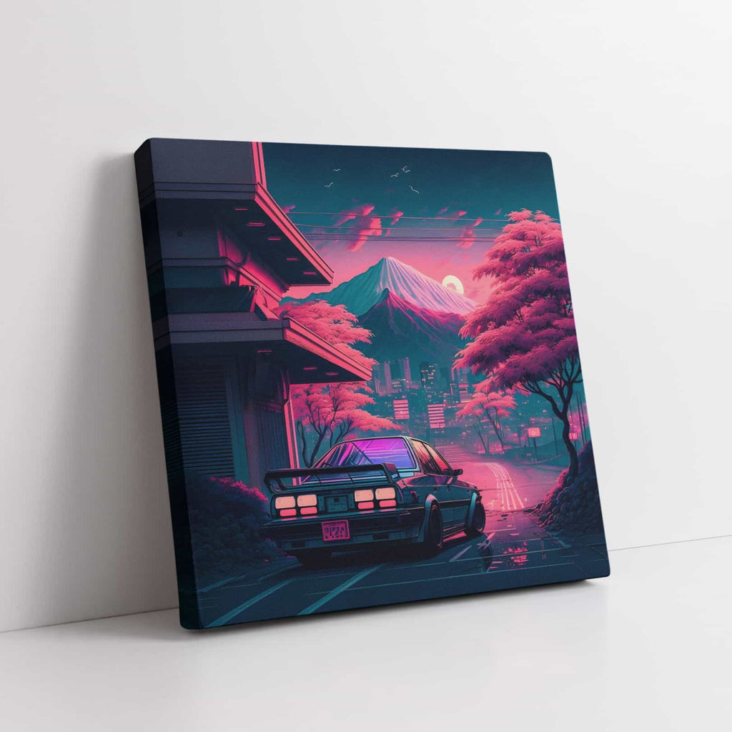 Synthwave Car Print | Canvas wall art print by Wall Nostalgia. Custom Canvas Prints, Made in Calgary, Canada | Large canvas prints, canvas wall art canada, canvas prints canada, canvas art canada, synthwave art, synthwave aestehetic, retrowave art, retrowave aesthetic, vaporwave art, vaporwave aesthetic, Synthwave car