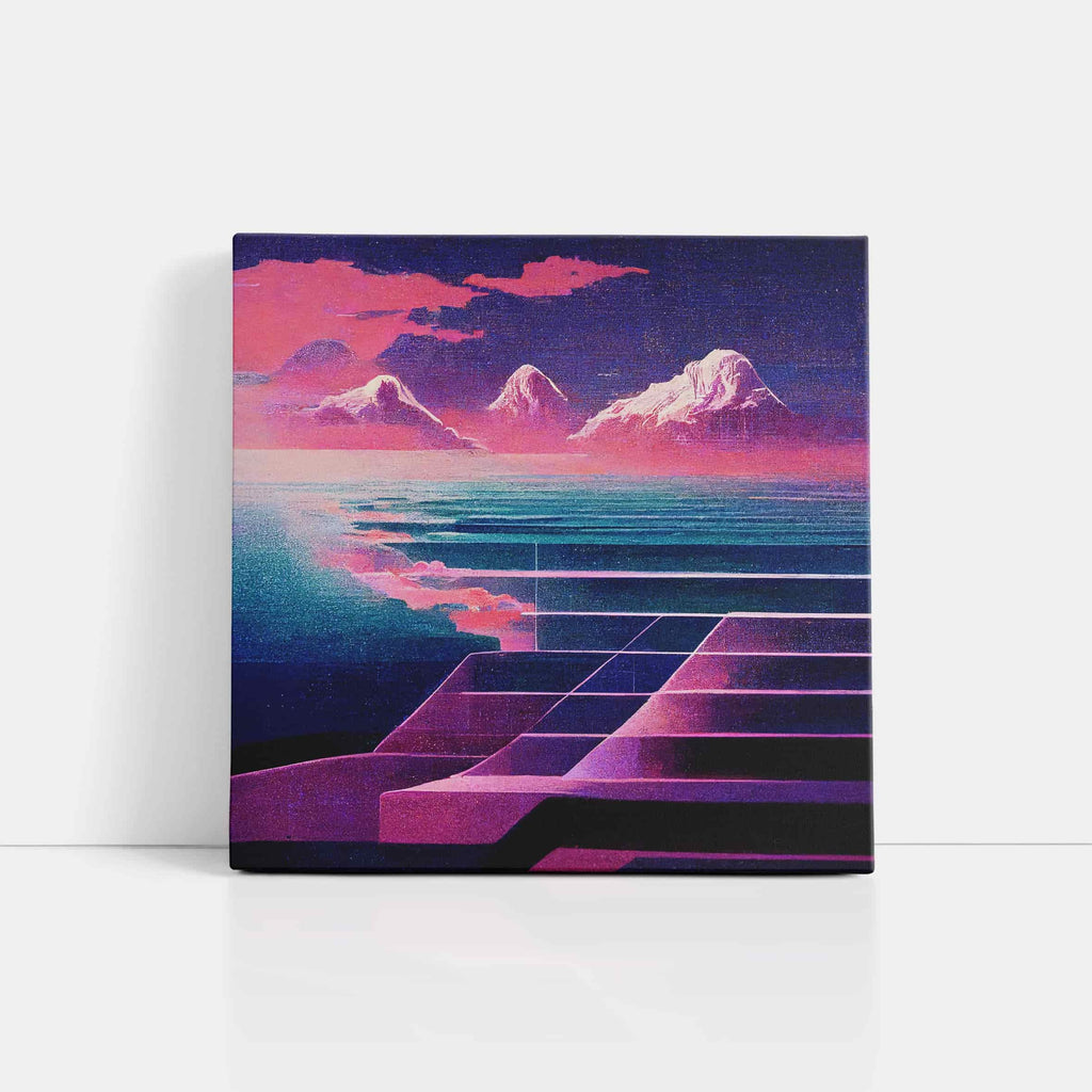 Futuristic Vaporwave Square Canvas Print | Canvas wall art print by Wall Nostalgia. Custom Canvas Prints, Made in Calgary, Canada | Large canvas prints, canvas wall art canada, canvas prints canada, canvas art canada, synthwave aestehetic, retrowave art, retrowave aesthetic, vaporwave art, vaporwave aesthetic art print