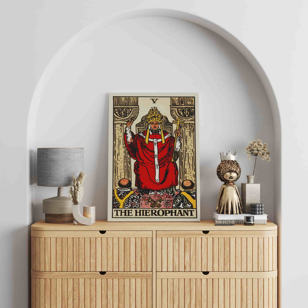 The Hierophant Tarot Card Canvas Print | Canvas wall art prints by Wall Nostalgia. Custom canvas prints made in Calgary, canvas wall art canada, tarot cards printing Canada, the hierophant tarot card art prints, tarot card canvas art, tarot card art, tarot cards canada, tarot card pictures, canvas prints Canada 