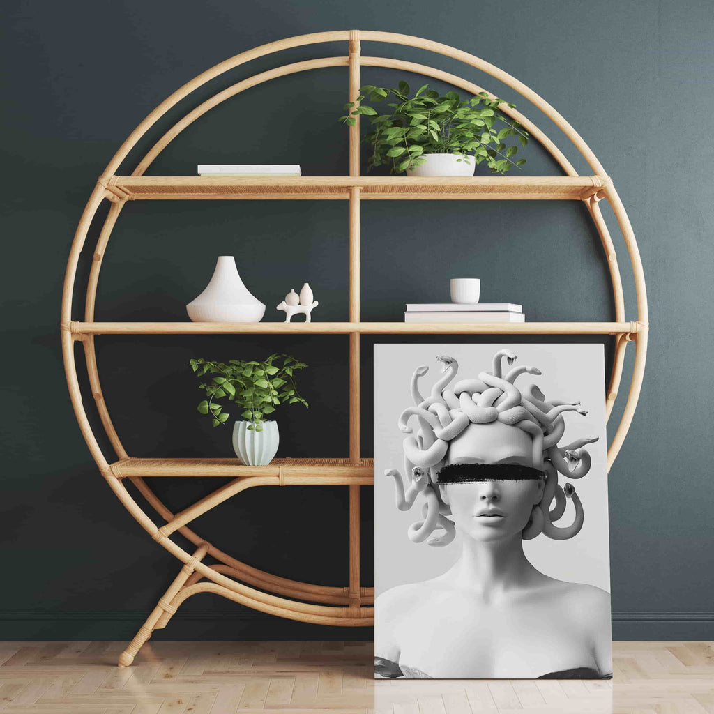 Medusa Print | Canvas wall art print by Wall Nostalgia. Custom Canvas Prints, Made in Calgary, Canada | Large canvas prints, framed canvas prints, medusa art print, medusa wall art, medusa wall hanging, medusa decor, canvas wall art prints canada, trendy wall art prints canada, black and white medusa canvas art print