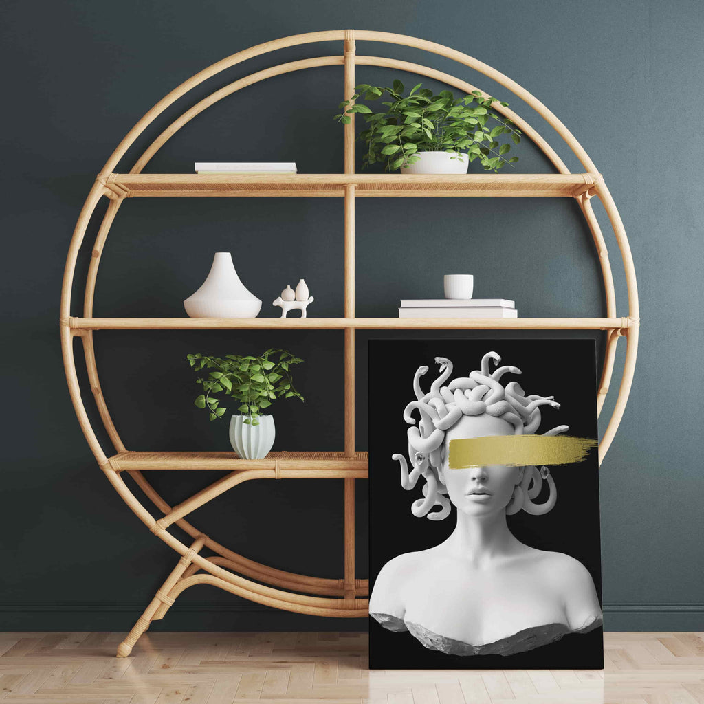 Black and White Medusa Print | Canvas wall art print by Wall Nostalgia. Custom Canvas Prints, Made in Calgary, Canada, large canvas prints, framed canvas prints, Black and White Medusa Canvas Print, Medusa Wall Art Prints Canada, trendy wall art prints canada, medusa art print, canvas wall art prints canada, medusa art