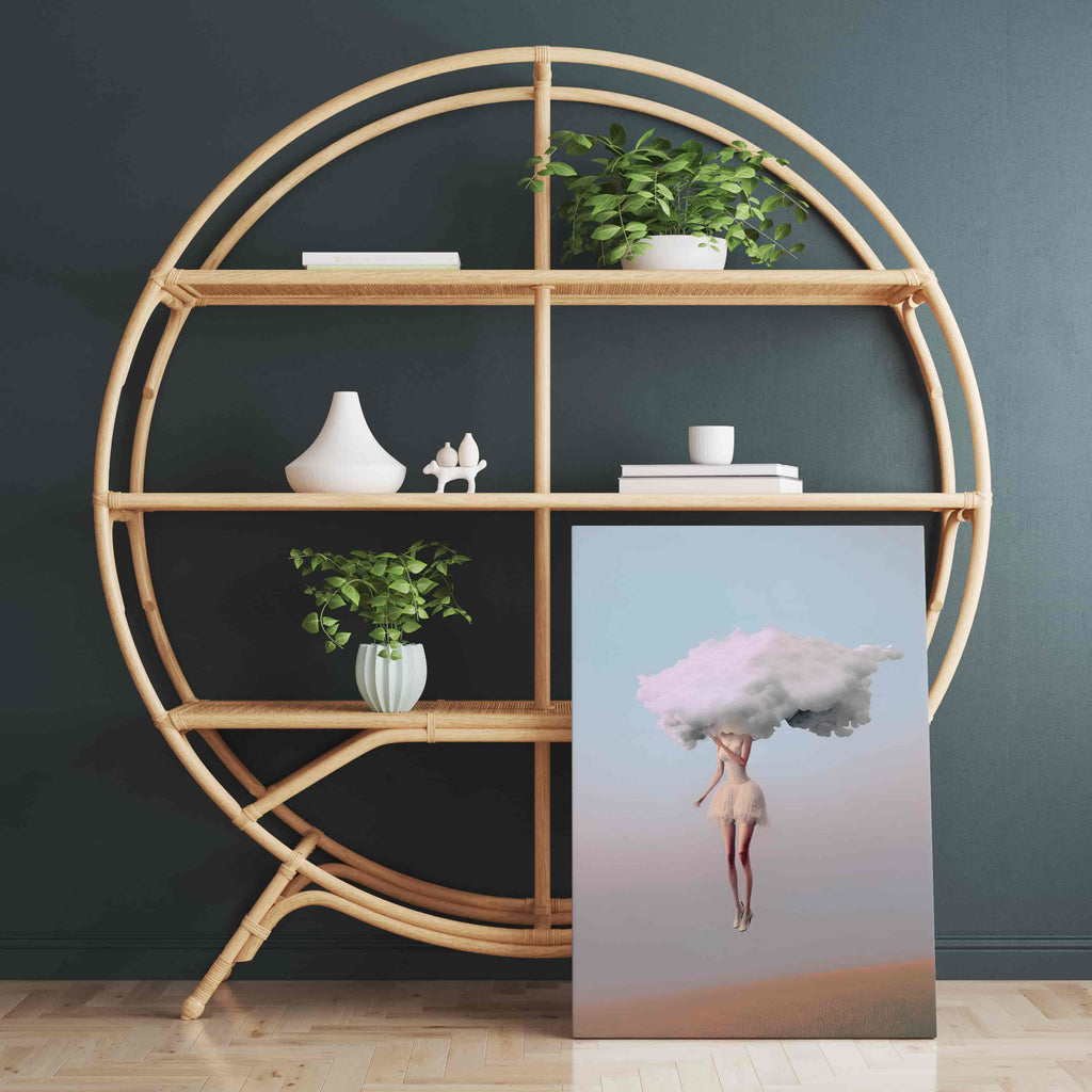 Head in the Clouds Canvas Print | Canvas wall art print by Wall Nostalgia. Custom Canvas Prints, Made in Calgary, Canada | Large canvas prints, framed canvas prints, Head in the Clouds Canvas Wall Art Print | Head in the Clouds Print, Feminine Wall Art, Surreal Art Print, Girly Wall Art, Trendy Wall Art, Surreal Art