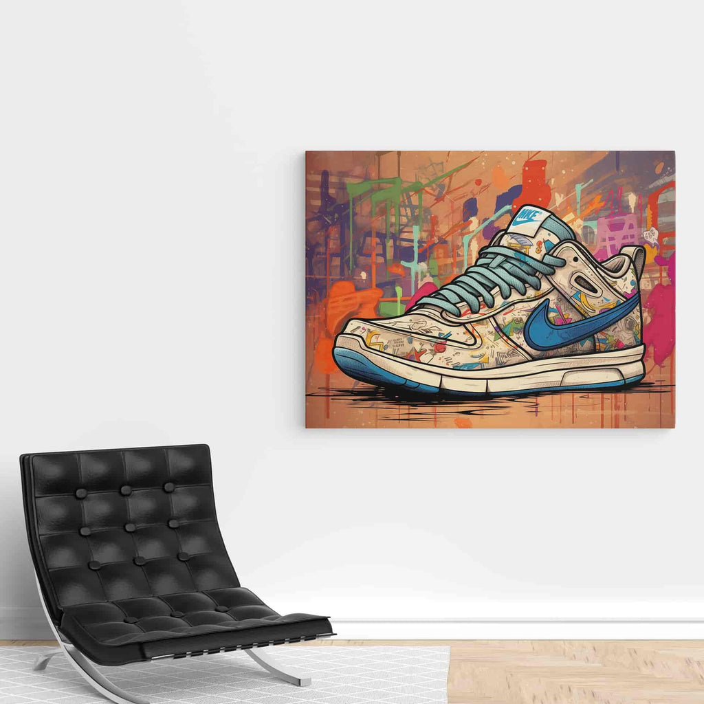 Graffiti Sneaker Canvas Print | Canvas wall art print by Wall Nostalgia. Custom Canvas Prints, Made in Calgary, Canada | Large canvas prints, canvas prints, graffiti wall art canvas, graffiti canvas art, sneaker canvas art, sneaker canvas painting, sneaker art prints, sneaker wall art, sneakerhead gifts, air jordans