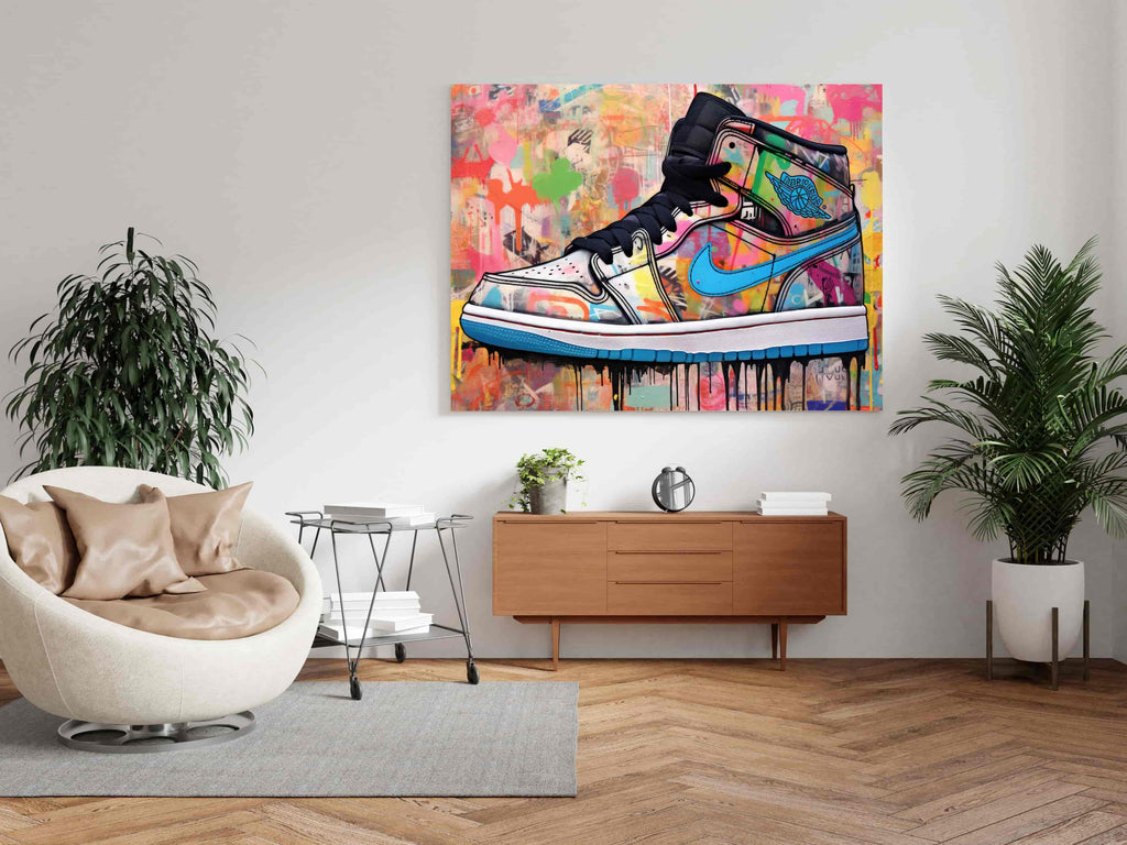 Graffiti Sneaker Canvas Print | Canvas wall art print by Wall Nostalgia. Custom Canvas Prints, Made in Calgary, Canada | Large canvas prints, canvas prints, graffiti wall art canvas, graffiti canvas art, sneaker canvas art, sneaker canvas painting, sneaker art prints, sneaker wall art, sneakerhead gifts, air jordans