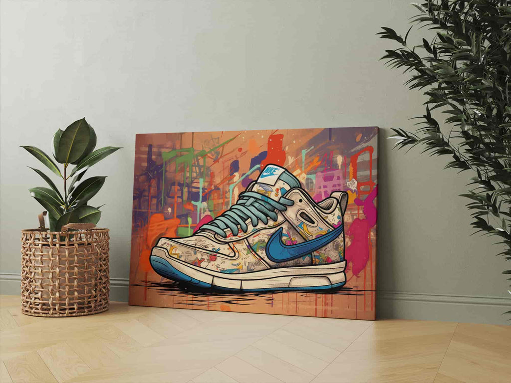 Graffiti Sneaker Canvas Print | Canvas wall art print by Wall Nostalgia. Custom Canvas Prints, Made in Calgary, Canada | Large canvas prints, canvas prints, graffiti wall art canvas, graffiti canvas art, sneaker canvas art, sneaker canvas painting, sneaker art prints, sneaker wall art, sneakerhead gifts, air jordans