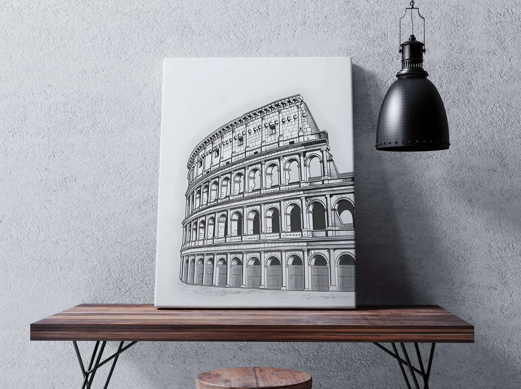 Colosseum Canvas Prints, Minimalist Line Art Canvas Prints Canada | Canvas wall art print by Wall Nostalgia. Custom canvas prints, large canvas prints, framed canvas prints, Line Art Canvas Print, Colosseum Art Print, Minimalist Line Art Print, Italy Canvas Art, Italy Canvas Print, Architecture print, Rome Canvas Art 