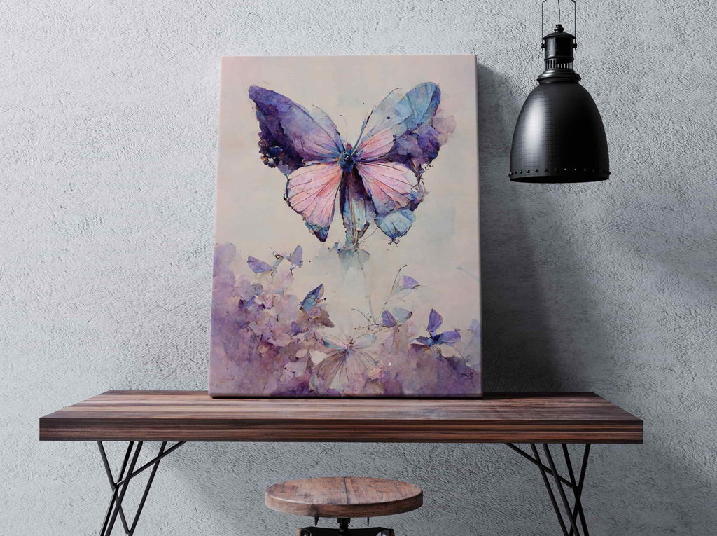 Purple Butterfly Print | Purple Butterfly Canvas wall art print by Wall Nostalgia. Custom Canvas Prints, Made in Calgary, Canada | Large canvas prints, framed canvas prints, Purple Butterfly Canvas Wall Art, Butterfly Print, Butterfly Canvas, Butterfly Art Print, Feminine Wall Art, Feminine Art Prints Butterflies
