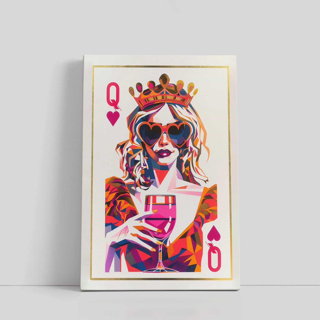 Queen of Hearts Canvas Wall Art Print by Wall Nostalgia. This canvas art print is hand made in Canada | Cool Canvas Wall Art, Maximalist Wall Art, Bedroom Wall Art, Girly Wall Art, Trendy Art for Bedroom