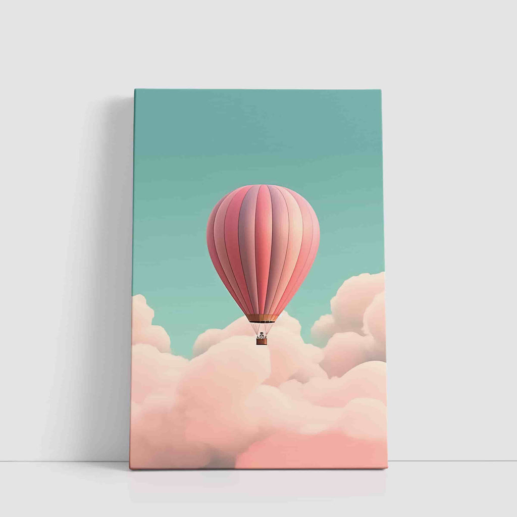 Floating Away Canvas Art Print | Canvas wall art print by Wall Nostalgia. Custom Canvas Prints, Made in Calgary, Canada, Large canvas prints, Kids Room Art Print, Kids Bedroom Wall Art, Hot air balloon art, Kids room wall art, playroom wall art, playroom art prints, kids bedroom decor, playroom decor, playroom wall art