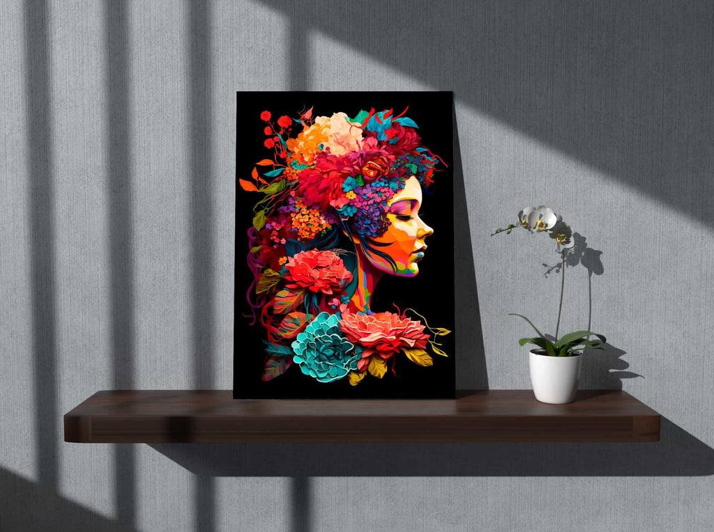 Flower Woman Print | Canvas wall art print by Wall Nostalgia. Custom Canvas Prints, Made in Calgary, Canada | Large canvas prints, framed canvas prints, Flower Woman Canvas Print | Feminine Wall Art, Girly Wall Art, Flower Head Art, Flower Head Woman, Flower Head Wall Art, Floral Art Print, Floral Head Print, Flowers