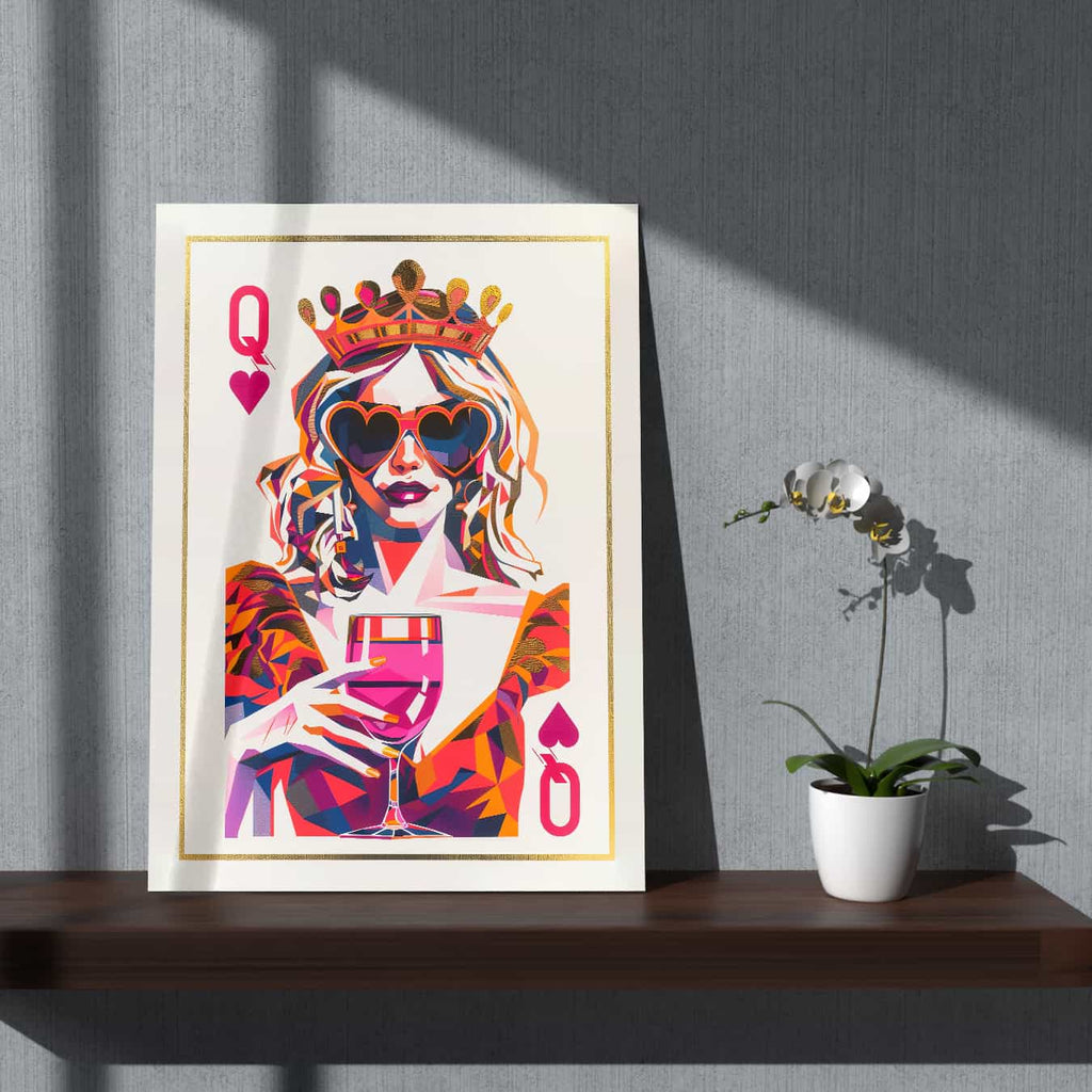 Queen of Hearts Canvas Wall Art Print by Wall Nostalgia. This canvas art print is hand made in Canada | Cool Canvas Wall Art, Maximalist Wall Art, Bedroom Wall Art, Girly Wall Art, Trendy Art for Bedroom