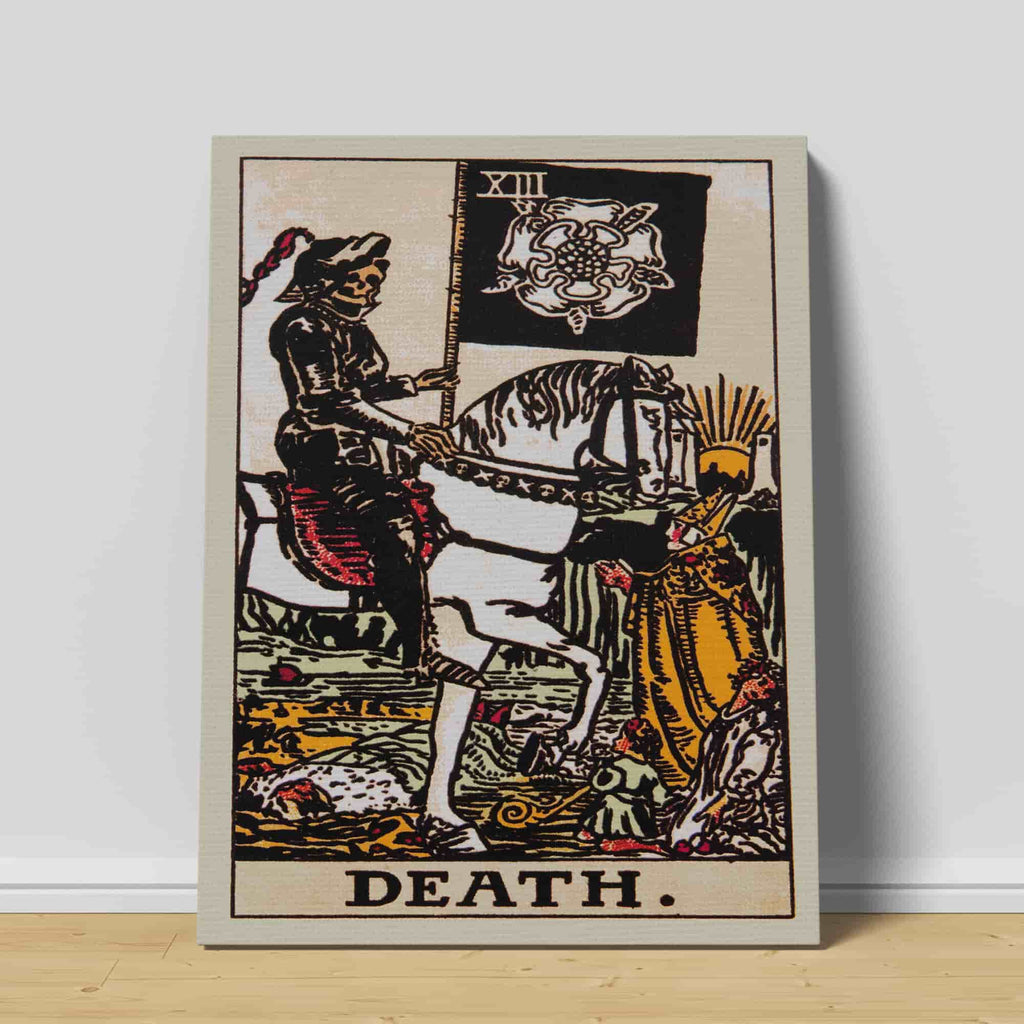 Death Tarot Card Art Print | Canvas wall art print by Wall Nostalgia. Custom Canvas Prints, Made in Calgary, Canvas wall art canada, Tarot Cards Printing Canada, Tarot Card Art Prints, Tarot Card canvas art, tarot card art, Tarot Cards Canada, Tarot Card Pictures, canvas prints canada, death tarot card art print canada