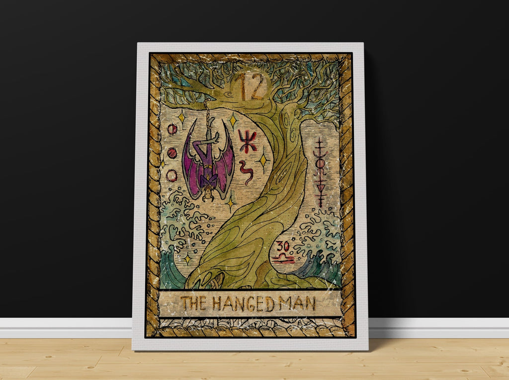 The Hanged Man Tarot Card Canvas Print | Canvas wall art print by Wall Nostalgia. Custom Canvas Prints, Made in Calgary, Canada | Large canvas prints, framed canvas prints, Hanged Man Tarot Card Canvas Art, Hanged Man Tarot Print, Tarot Card Print, Tarot Card Art, Hanged Man Tarot Card Wall Print, Tarot Card Wall Art