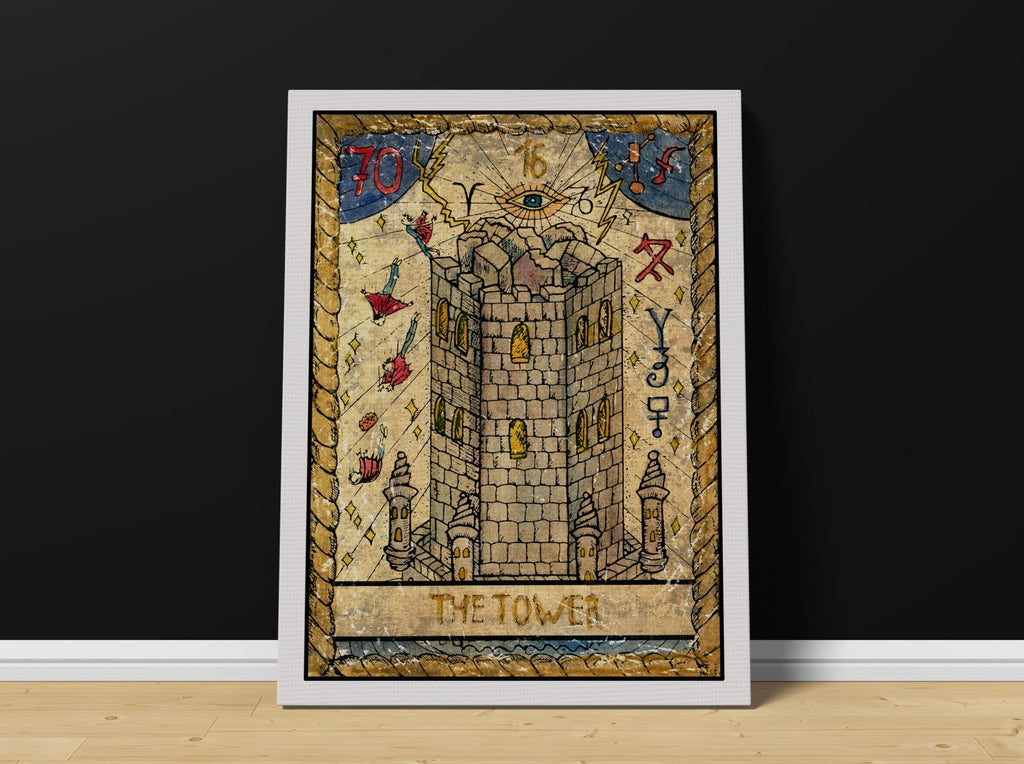 The Tower Tarot Card Canvas Wall Art Print | Canvas wall art print by Wall Nostalgia. Custom Canvas Prints, Made in Calgary, Canada, Large canvas prints, framed canvas prints, Tower Tarot Card Canvas Print | Tarot Print, Tarot Card Wall Art, Tarot Card Art Print, Tarot Card Canvas Art. Tower Tarot Card Canvas Art Print