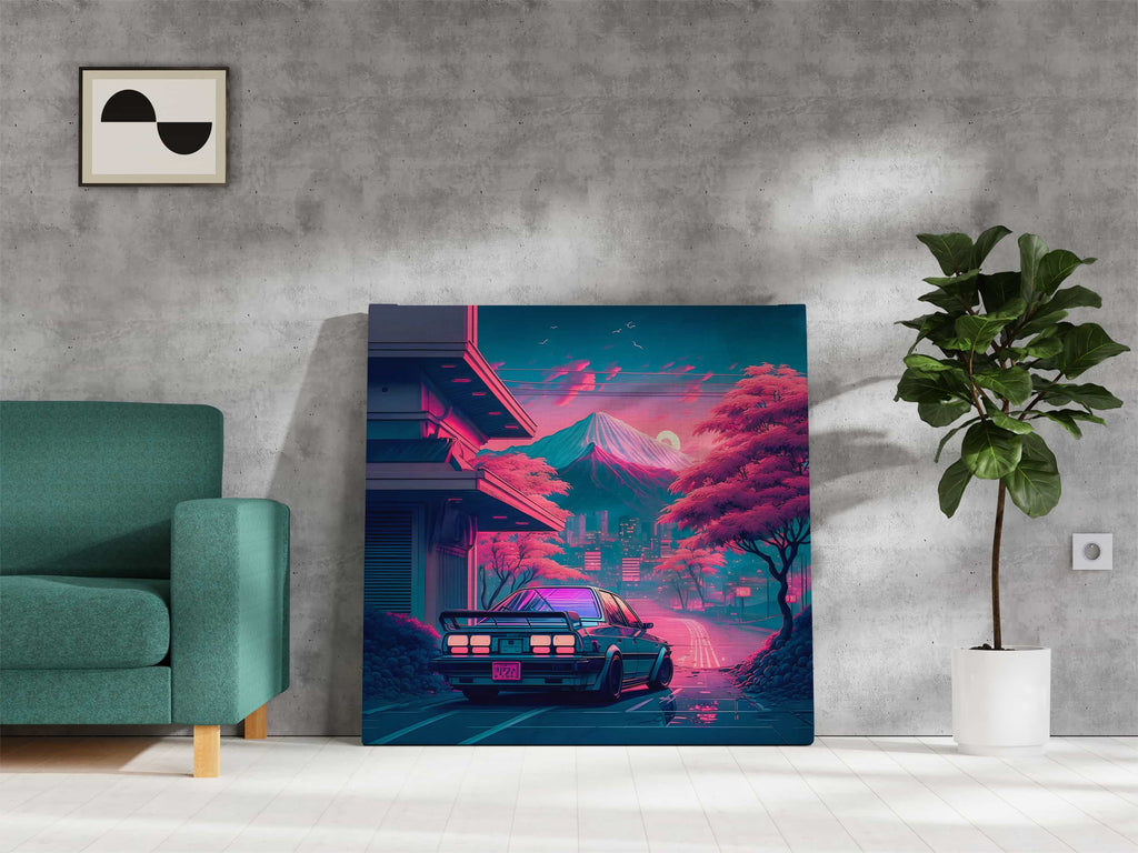 Synthwave Car Print | Canvas wall art print by Wall Nostalgia. Custom Canvas Prints, Made in Calgary, Canada | Large canvas prints, canvas wall art canada, canvas prints canada, canvas art canada, synthwave art, synthwave aestehetic, retrowave art, retrowave aesthetic, vaporwave art, vaporwave aesthetic, Synthwave car