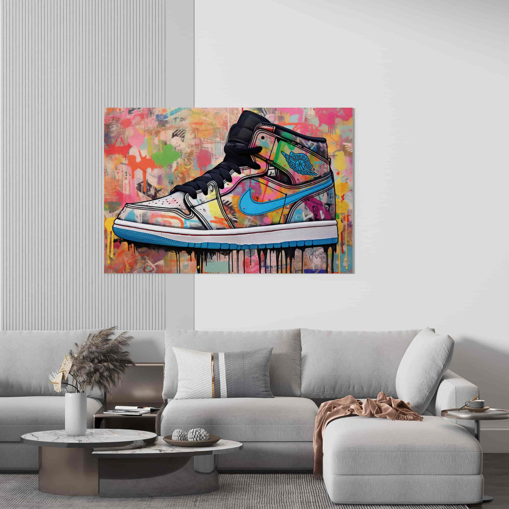 Graffiti Sneaker Canvas Print | Canvas wall art print by Wall Nostalgia. Custom Canvas Prints, Made in Calgary, Canada | Large canvas prints, canvas prints, graffiti wall art canvas, graffiti canvas art, sneaker canvas art, sneaker canvas painting, sneaker art prints, sneaker wall art, sneakerhead gifts, air jordans