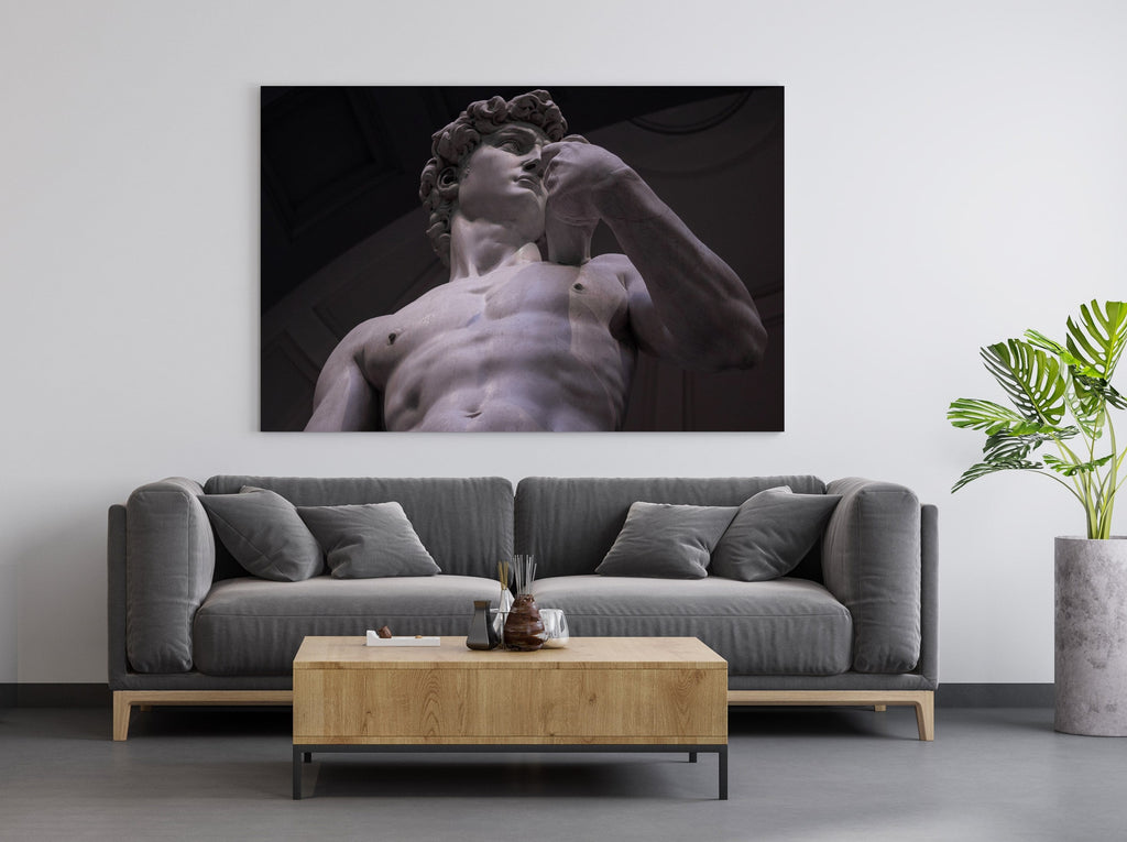 David by Michelangelo Print | Canvas wall art print by Wall Nostalgia. FREE SHIPPING on all orders. Custom Canvas Prints, Made in Calgary, Canada | Large canvas prints, The David Canvas Wall Art Print, David statue print, Greek mythology print, michelangelo david print, michelangelo print, michelangelo art