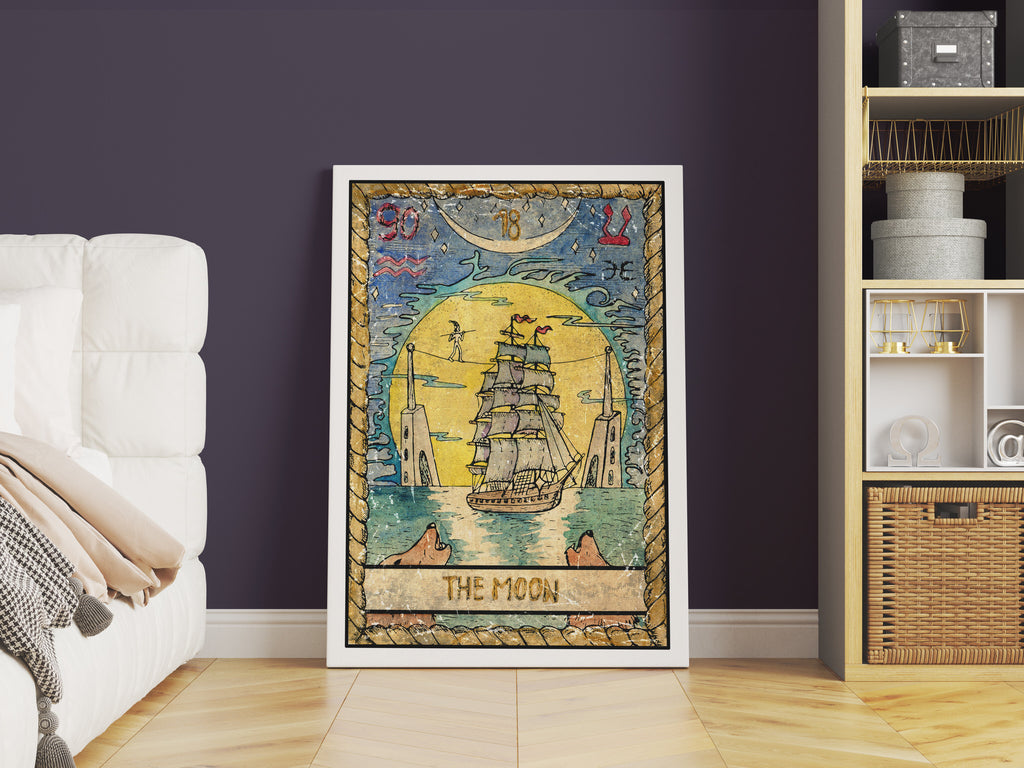 The Moon Tarot Card Print | Canvas wall art print by Wall Nostalgia. FREE SHIPPING on all orders. Custom Canvas Prints, Made in Calgary, Canada | Large canvas prints, framed canvas prints, Tarot Card Print Canvas Wall Art | Tarot Card The Moon, Tarot Cards Print, Tarot print, Tarot Card Wall Print, Tarot Card Wall Art