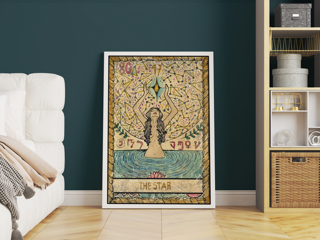 The Star Tarot Card Print | Canvas wall art print by Wall Nostalgia. FREE SHIPPING on all orders. Custom Canvas Prints, Made in Calgary, Canada | Large canvas prints, framed canvas prints, Tarot Card Print Canvas Wall Art | Tarot Card The Star, Tarot Cards Print, Tarot print, Tarot Card Wall Print, Tarot Card Wall Art