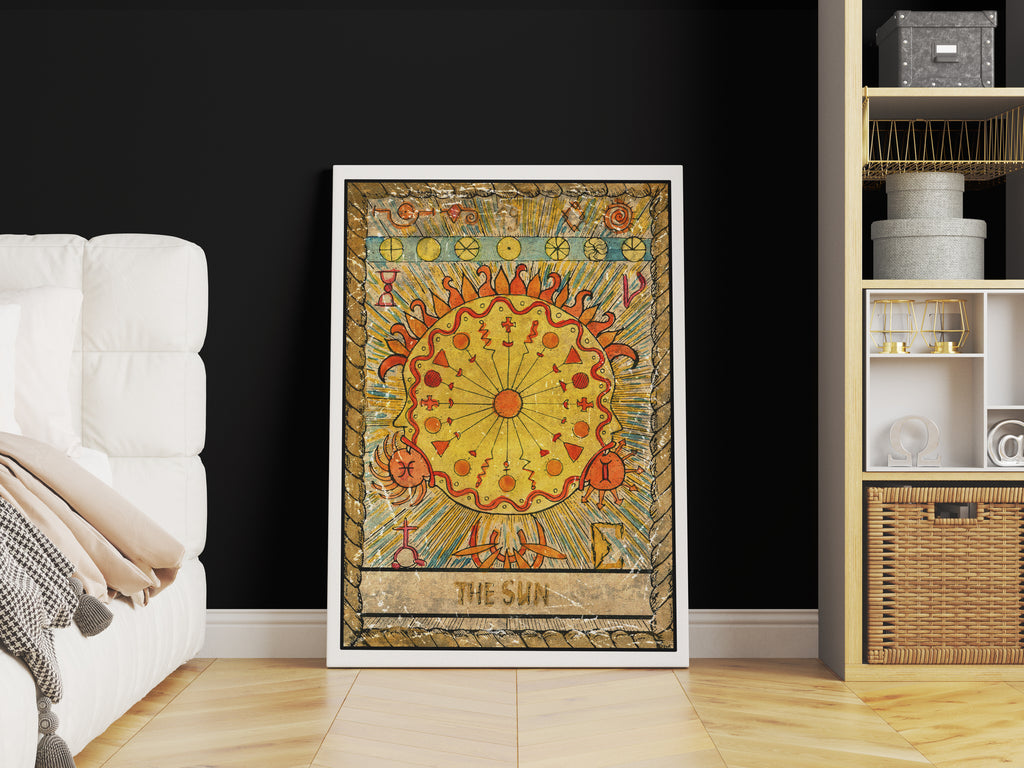 The Sun Tarot Card Print | Canvas wall art print by Wall Nostalgia. FREE SHIPPING on all orders. Custom Canvas Prints, Made in Calgary, Canada | Large canvas prints, framed canvas, Tarot Card Print Canvas Wall Art, Tarot Card The Sun, Tarot Cards Print, Tarot print, Tarot Card Wall Print, Tarot Card Wall Art, Tarot Sun