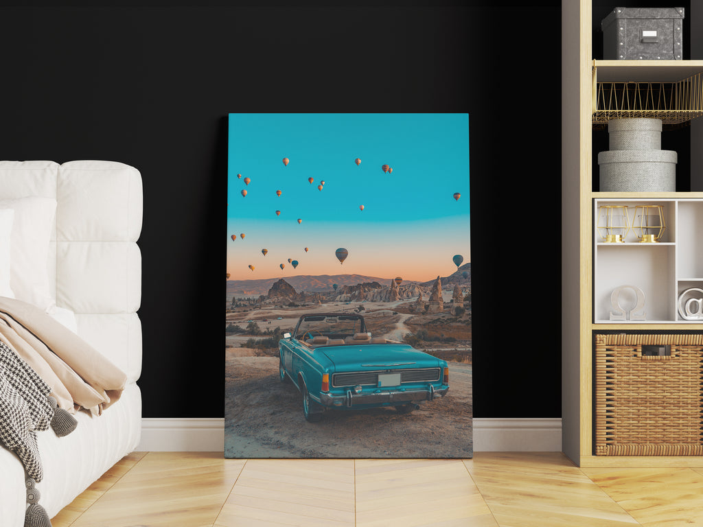 Hot Air Balloon Print | Canvas wall art print by Wall Nostalgia. FREE SHIPPING on all orders. Custom Canvas Prints, Made in Calgary, Canada | Large canvas prints, framed canvas prints, Hot Air Balloon Print Canvas Wall Art | Canvas Print, Hot air balloon wall art, Vintage car print, Boho wall art, Cappadocia print 