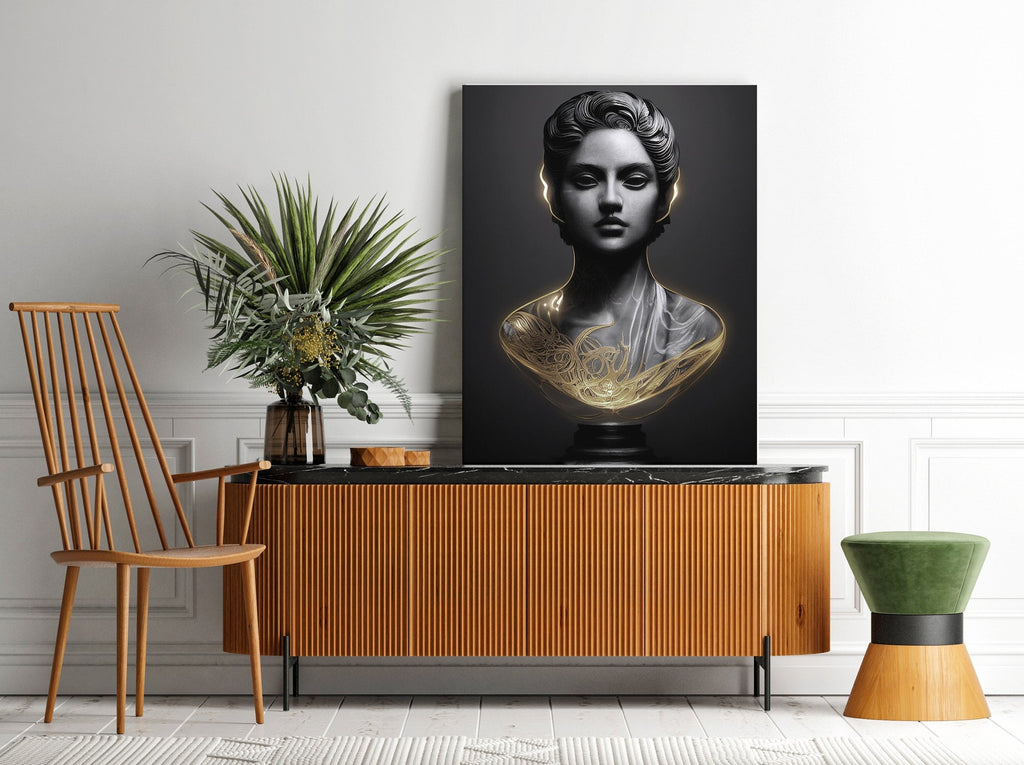 Woman of Darkness Statue Print | Canvas wall art print by Wall Nostalgia. FREE SHIPPING on all orders. Custom Canvas Prints, Made in Calgary, Canada, Large canvas prints, canvas print, Woman sculpture print, Canvas print wall art, Woman print, Woman art print, Statue decor, Statue print, Greek print, Greek sculpture